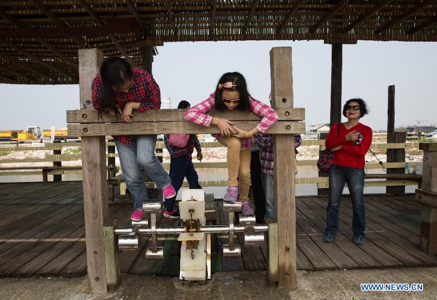 Tourists visit Cigu Saltern in Taiwan