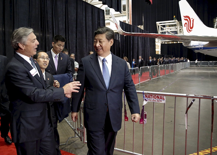 President Xi visits the Boeing assembly line in the US