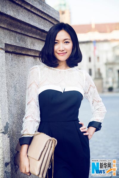 Xu Jinglei poses at Prague Square