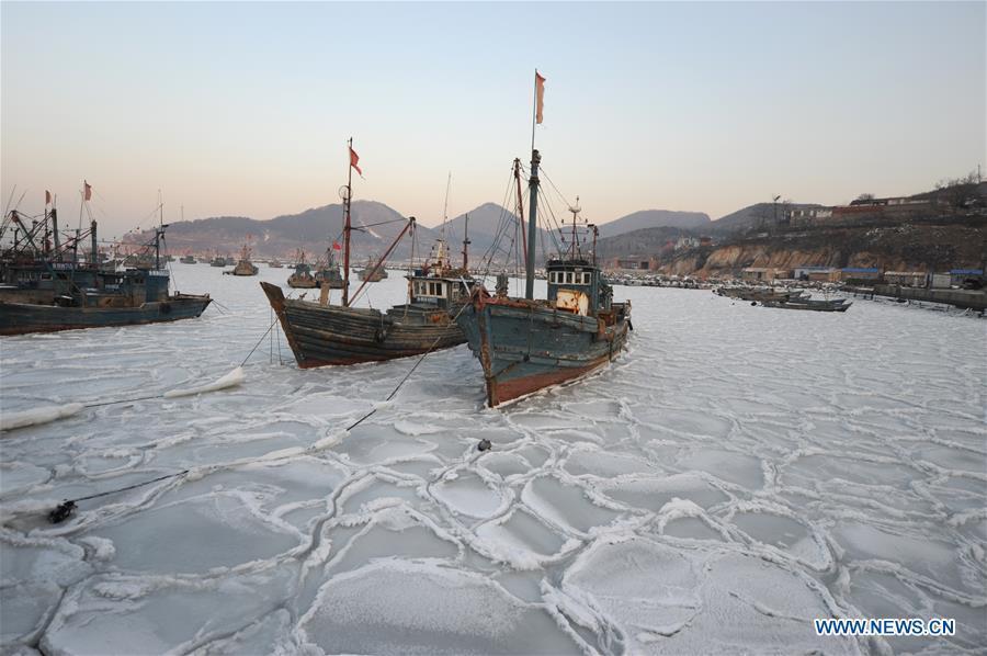 Sea ice traps boats as cold wave sweeps across East China