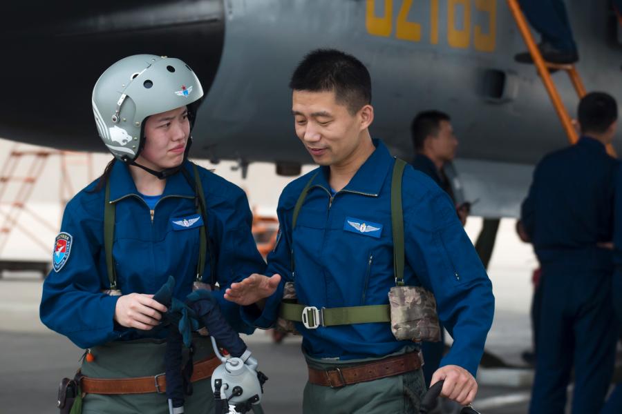 Female pilots fly JH-7 fighter bombers