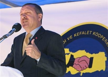 Turkish Prime Minister Recep Tayyip Erdogan speaks during a meeting in Ankara on Thursday, June 23, 2005.