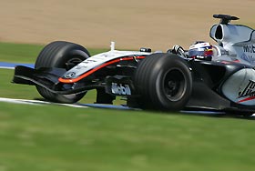 McLaren Formula One racing driver Juan Pablo Montoya of Colombia takes Luffield during the British Grand Prix at the Silverstone race track in Northamptonshire, central England, July 10, 2005. 