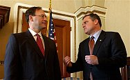 Judge Samuel Alito, left, meets with Sen. Mark Pryor, D-Ark.,on Capitol Hill Thrusday, Nov. 3, 2005, to discuss Alito's nomination to the Supreme Court. [AP]