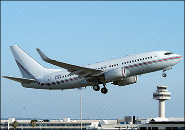 A plane suspected of being used by the US Central Intelligence Agency (CIA) departing from Palma de Mallorca airport, Mallorca, Spain.