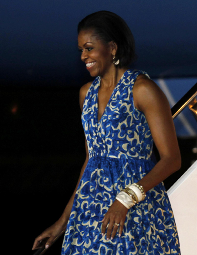 Michelle Obama arrives at Benito Juarez International Airport in Mexico City