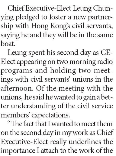 New partnership with civil servants, Leung promises