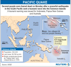 所羅門(mén)群島8級(jí)地震引發(fā)海嘯 兩村被淹12亡