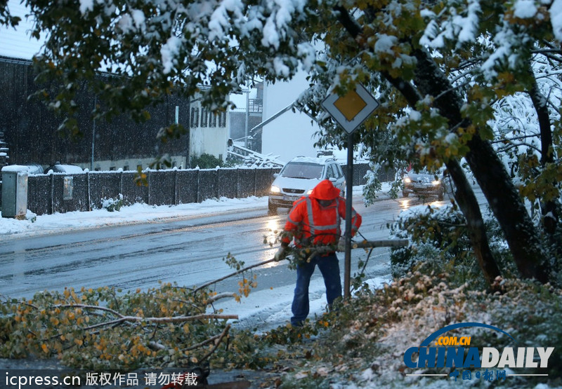 德國(guó)巴伐利亞大雪成災(zāi) 鐵路交通陷于癱瘓（圖）