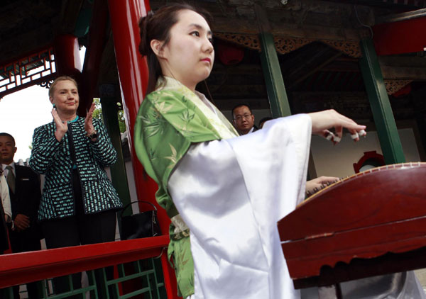 Clinton visits Wanshou Temple