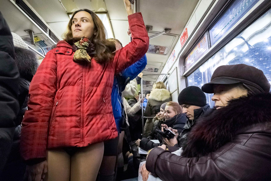 Subway riders enjoy no pants day