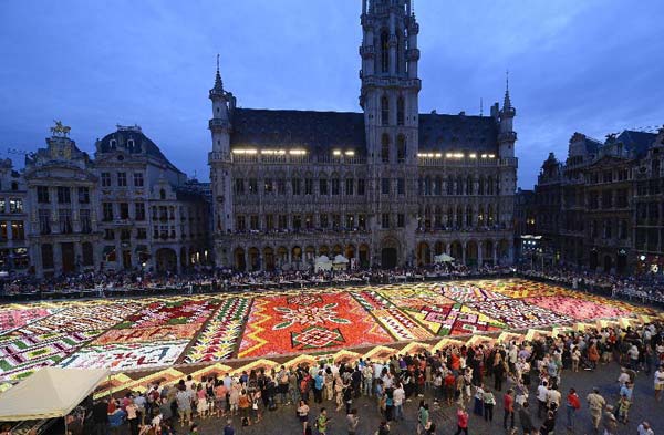 Flower carpet displayed at the Grand Place in Brussels, Belgium