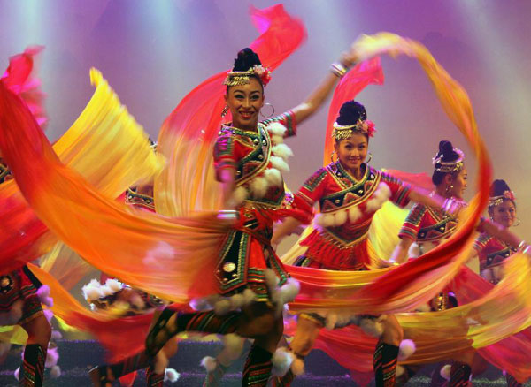 Actors of Miao ethnic group perform dance