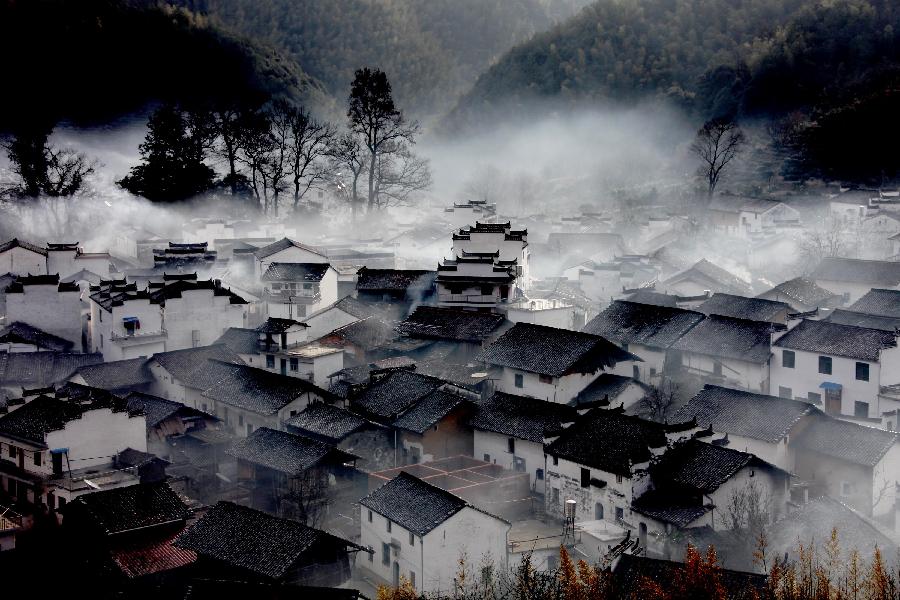 Scenery of Wuyuan at dawn after rainfall