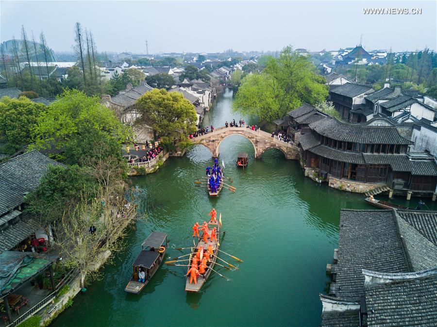 Boat competition held to celebrate Sanyuesan Festival in E China