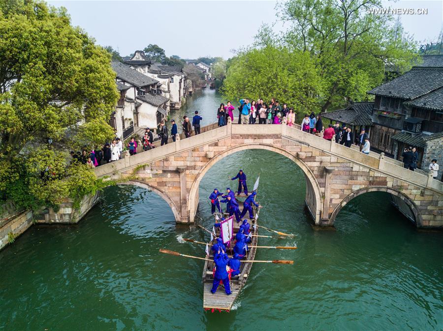 Boat competition held to celebrate Sanyuesan Festival in E China