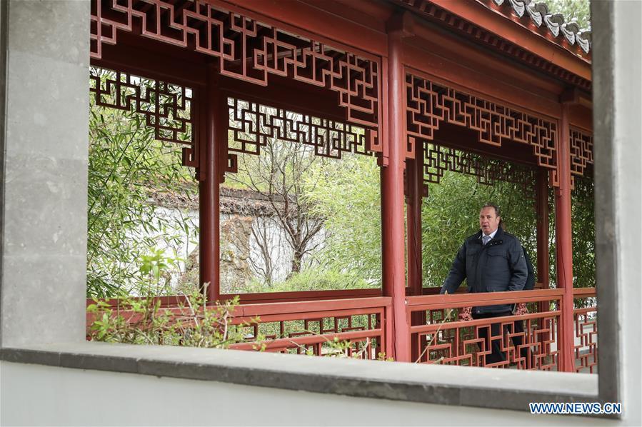 Scenery of Chinese garden 'De Yue Yuan' at Gardens of World in Berlin