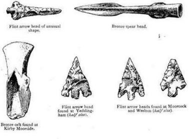 An undated illustration of Neolithic weapons found in England. In the absence of modern metal tools the Neolithic drill of choice 9,000 years ago was a flint head, according to Roberto Macchiarelli, of the University of Poitiers in France. While excavating in Pakistan, Macchiarelli and a team of scientists found drilled molars from nine adults discovered in a grave that date from 7,500 to 9,000 years ago.