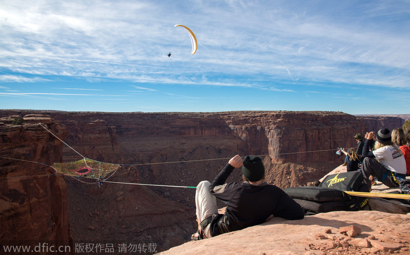 Daredevils run, jump and hurl themselves into 400ft canyons