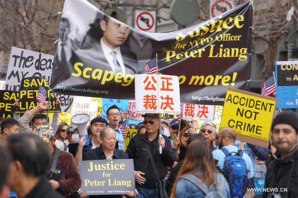 Thousands protest NYPD officer Liang's conviction